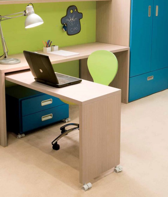 Movable Study Desk With Natural Wood Material And Macbook 560x656 Kids Room