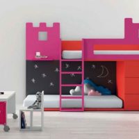 Furniture Pink Red Black Bunk Bed Furniture With White Study Table Sets 560x355 Stunning-White-Kids-Room-Furniture-With-Colorful-Accessories-And-Black-Wall-560x332