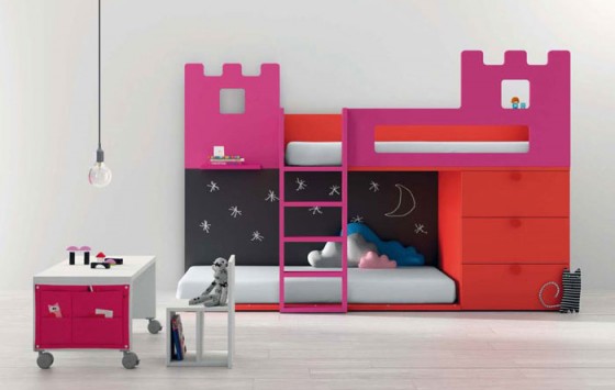 Furniture Pink Red Black Bunk Bed Furniture With White Study Table Sets 560x355 Amazing Kids Room Design Ideas With Exciting Furniture