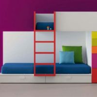 Furniture Rainbow Color Racks And Bright Bunk Beds And Purple Wall Color 560x312 Pink-Red-Black-Bunk-Bed-Furniture-With-White-Study-Table-Sets-560x355