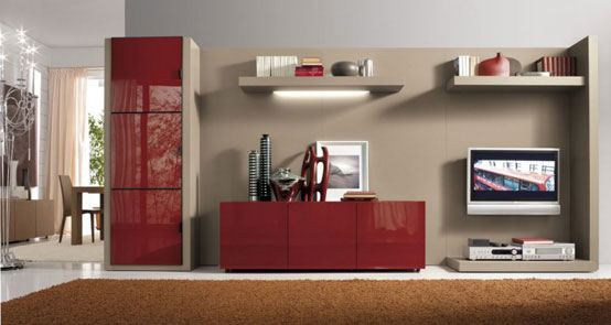 Red Furniture Combined With White Tv For Living Room By Laltrogiorno Living Room