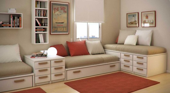 Kids Room Small Kids Room With Three Bedding Set And Furniture 560x308 Interesting Modern Small Bedroom Ideas For Kids And Teen