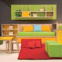 Kids Room Stunning Green Yellow Kids Bedroom Furniture With Share Study Desk And Floor Red Beds 560x334 Sliding-Bunk-Beds-Cream-Color-Theme-560x650