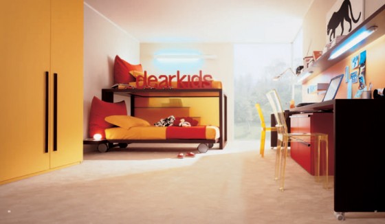 Stunning Kids Bedroom Design Ideas For Two Child In Orange And Red Color Theme 560x326 Kids Room