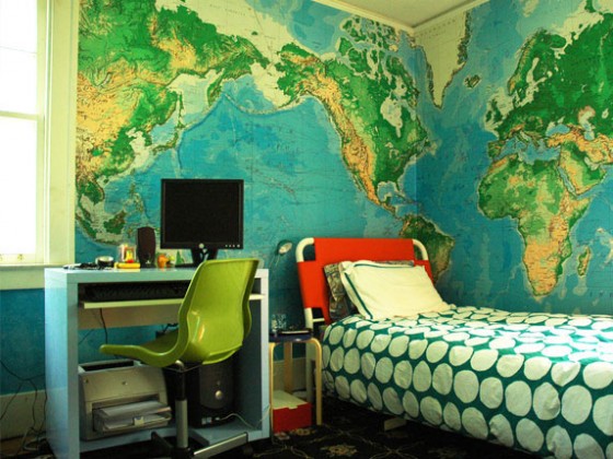 Teen Room Ideas Cool World Map Wall Decor 560x420 Architecture