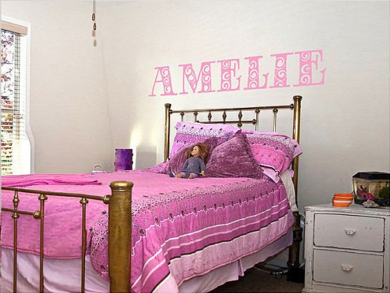 Kids Room Beautiful Unique Pink Beds With Creative Name Letter For Wall Decor Cute Wall Sticker for Kids Room Decor 2013