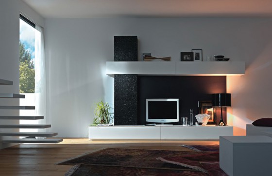 Beautiful White Black Wall Unit Design For Modern Living Room Living Room