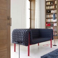Living Room Thumbnail size Black Ruche Couch With Red Legs By Ligne Roset