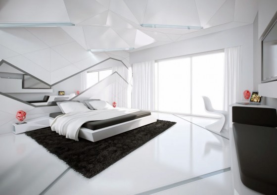 Interior Design Black White Bedroom With Total Futuristic Wall And Ceiling Decorations Extraordinary Black White Interior Decorating