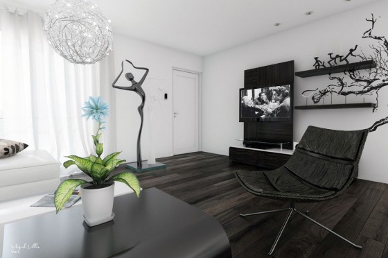 Black White Living Room Interior With Stunning Modern Arts Accents Interior Design