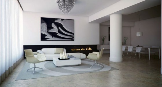 Interior Design Black And White Lounge With Fireplace Design Next To Open Minimalist White Dining Sets Extraordinary Black White Interior Decorating