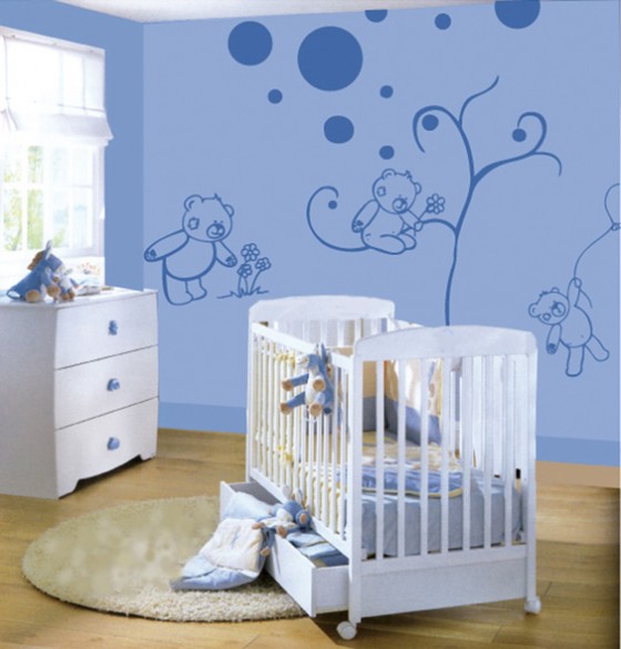 Blue Teddy Bear Wall Decorations For Baby Nursery Room Kids Room