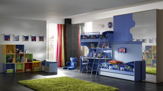 Kids Room Bright Cool Bedroom Blue Theme For Two Kids Bright Kids Bedroom Design For Twin