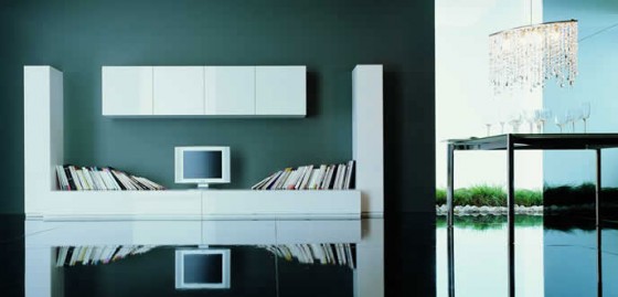 Bright White Modern Wall Units For LCD TV And Racks Living Room