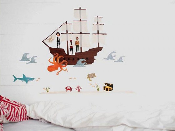 Cartoon Pirates And Sea Wall Sticker For White Room Kids Room
