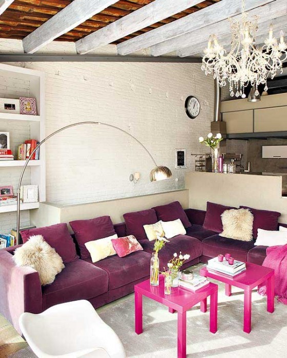 Interior Design Catchy Living Room With Cute Purple Velvet Couch Exciting Beautiful Vintage Interior Design with Pink Details