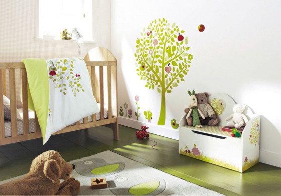 Cheerful Baby Room Design Green White Design Ideas