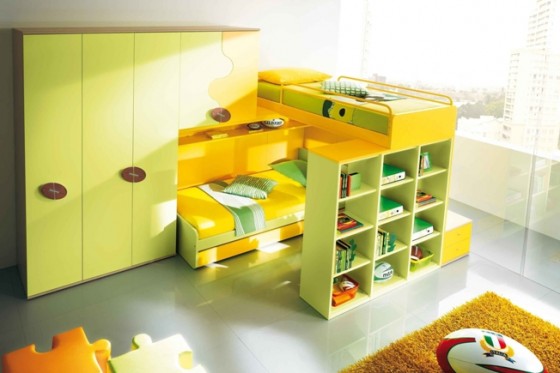 Cheerfull Bunk Beds Yellow And Green Kids Room