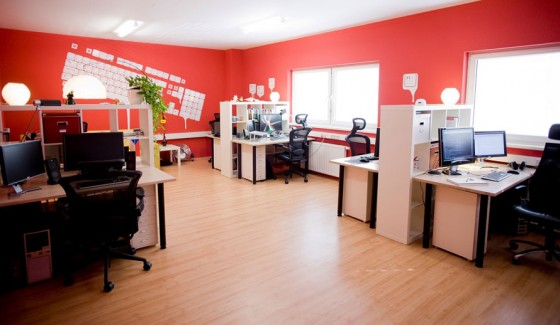Ideas Comfy Office Decoration With Red Wall Color White Office Furniture Interesting Colorful And Very Artistic Office Design Inspirations