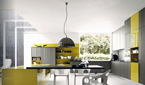 Contemporary Italian Design With Stylish Yellow And Grey Color Theme Kitchen