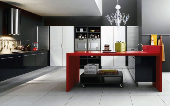 Contemporary Photo Of Gothic Black Kitchen Design With Stunning Red Accents Kitchen