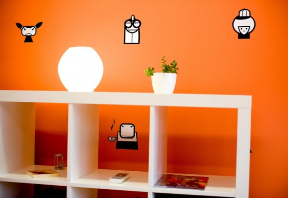 Cubby White Racks With Bright Orange Wall Decoration Ideas