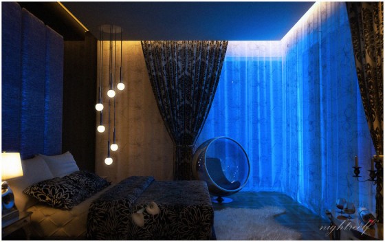 Gorgeous Romantic Bedroom Design Blue Lighting Bedroom