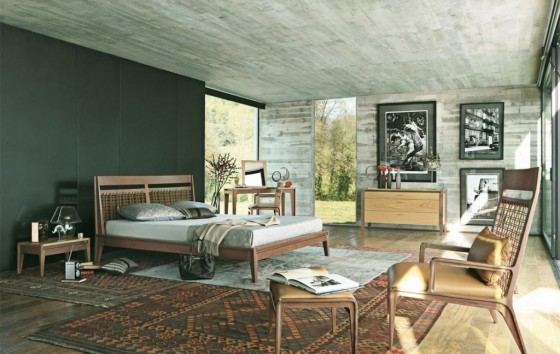 Grey Black Rustic Bedroom With Persian Rug And Unfinish Ceiling Bedroom