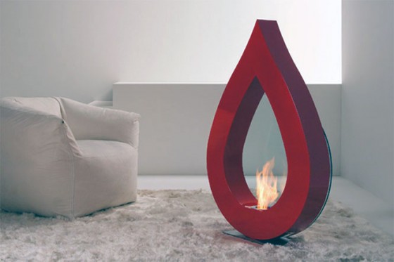 Huge Fame Of Tiredrop Fireplace With Red Colors Ideas