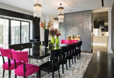 Luxurious Dining Room With Crystal Marble Pink Black Accents Dining Room