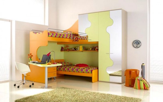 Minimalist Orange Bunk Beds Design For Two Kids Kids Room