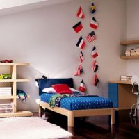 Teen Room Minimalistic Modern Boy Teen Bedroom With Flag Decorations Shining-Blue-Orange-Color-for-Teenagers-Room