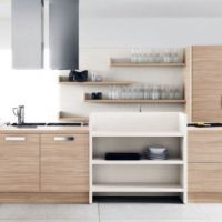 Kitchen Modern And Minimalistic Kitchen Design With Oak Organizing Racks Photo-of-Contemporary-Kitchen-Design-with-Cognac-Oak-and-Yellow-Oven