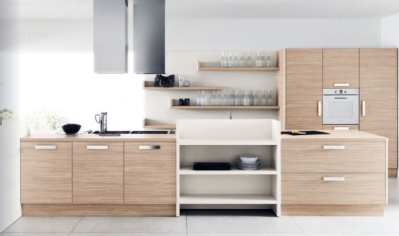 Kitchen Modern And Minimalistic Kitchen Design With Oak Organizing Racks Cool Contemporary Italian Kitchen Design by CesarCesar