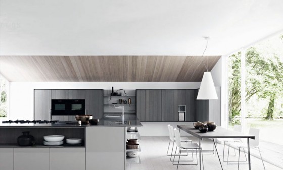 Kitchen Open Kitchen Design With Glossy Dining Table Garden Views Cool Contemporary Italian Kitchen Design by CesarCesar